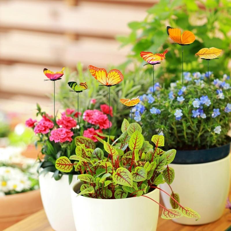 12X Lifelike 3D Butterfly Stakes for Flower Pot Indoor Outdoor Yard Garden Decor