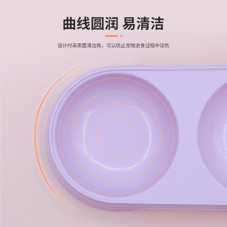 Pet Double Bowls Macaron Color Cat Dog Rice Bowl Food Basin Non-slip Thickened Household Drinking Water Two-in-one