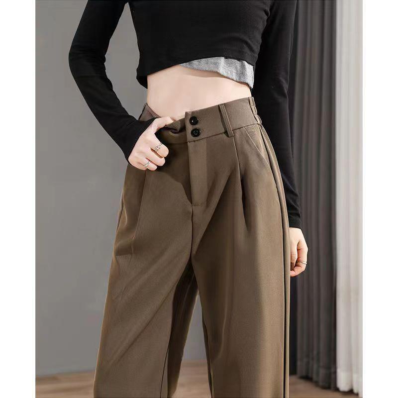Gray High-Waisted Wide-Leg Pants for Women - Spring Plus Size, Drapey Straight Casual Suit