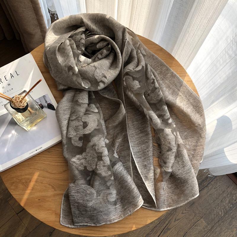 Spring/Summer New Simulated Silk Stain Dyeing Cutting Flower Thin Scarf Sunscreen Shawl