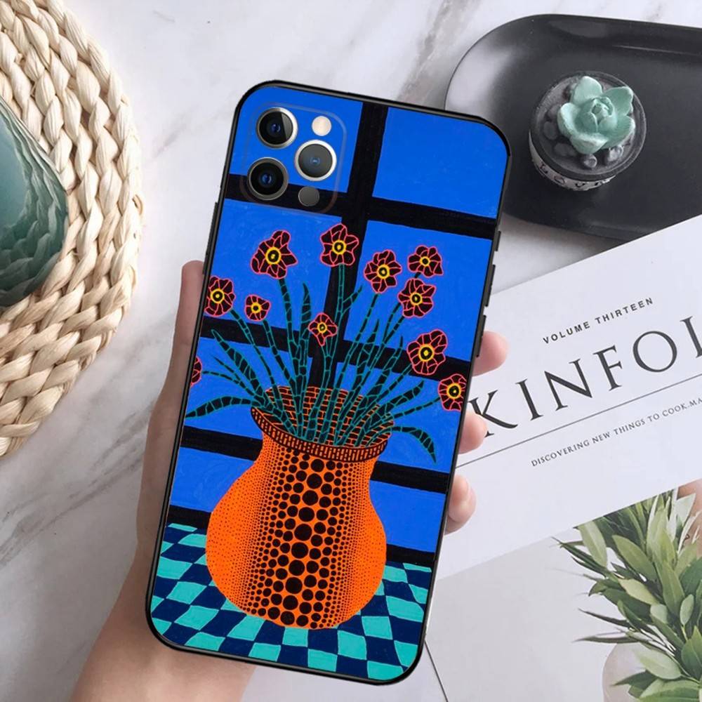 Painting Yayoi Art Kusama Phone Case For iPhone 16,15,14,13,12 Mini 11 Pro XR,X,XS,MAX 7,8 Plus Silicone Cover Soft Black