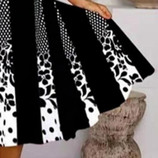 Women Dress Floral Print Shiny A-line Round Neck Spring Dress for Dating