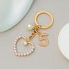 Retro Heart Pendant Keychain Black White Camellia Pearl Pendant Women Purse Handbag Accessories Trendy Car Keyring Travel Gift