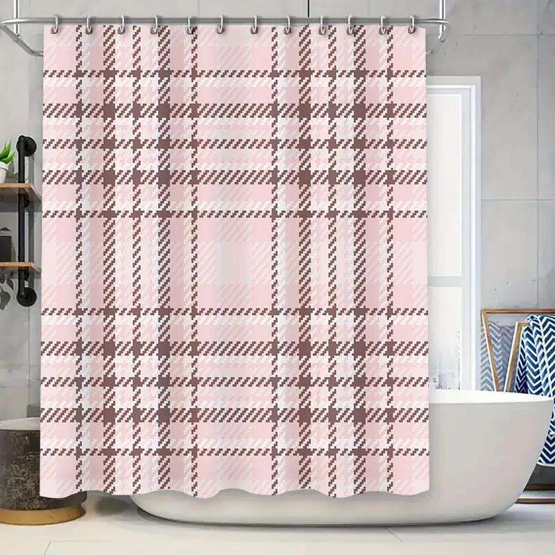 

Modern Bath Mat Non-slip Plaid Shower Rug for Bathroom Decor White Bath Rugs Set with 2 Free Hooks (Red) Size:175x80cm W90xH180cm
