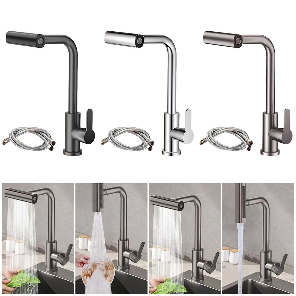 Kitchen Sink Mixer Tap W/ 4 Water Flow Modes Retractable Pull-Out Kitchen Faucet Single Handle Pull Out Faucet for Kitchen Sink