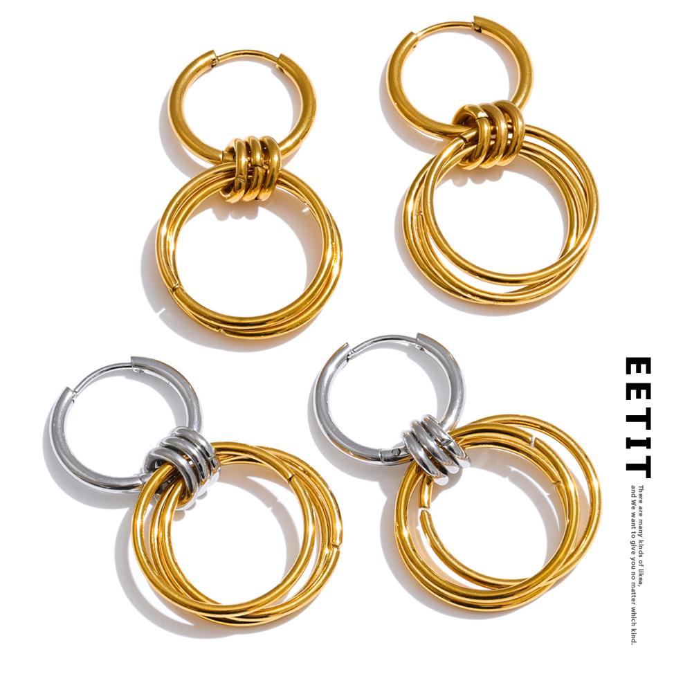 Eetit Distinctive Stainless Steel Double Round Drop Daily Earrings for All Occasions Tarnish Resistant Versatile Trendy Jewelry