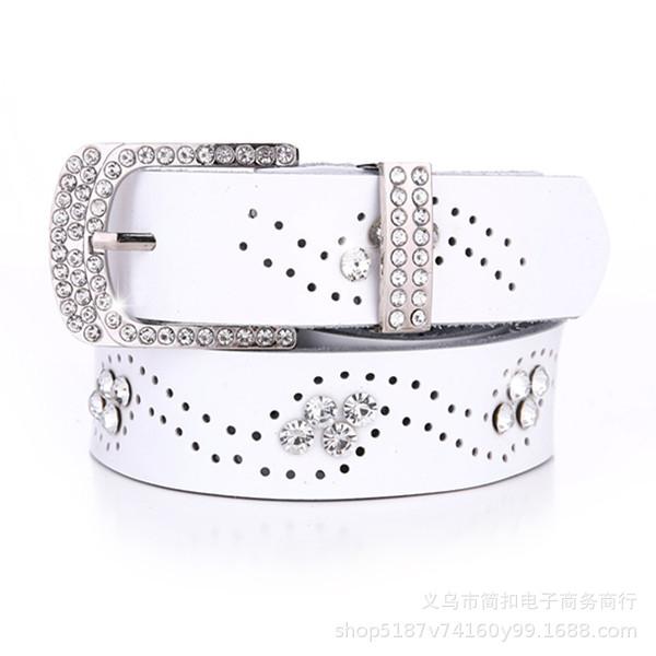 Diamond belt, women's genuine leather pure cowhide pants belt, wide diamond-encrusted, cut out genuine leather