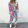 Women Crew Neck Long Sleeve Blouse And High Waist Wide Leg Trousers Two Piece Casual Suit