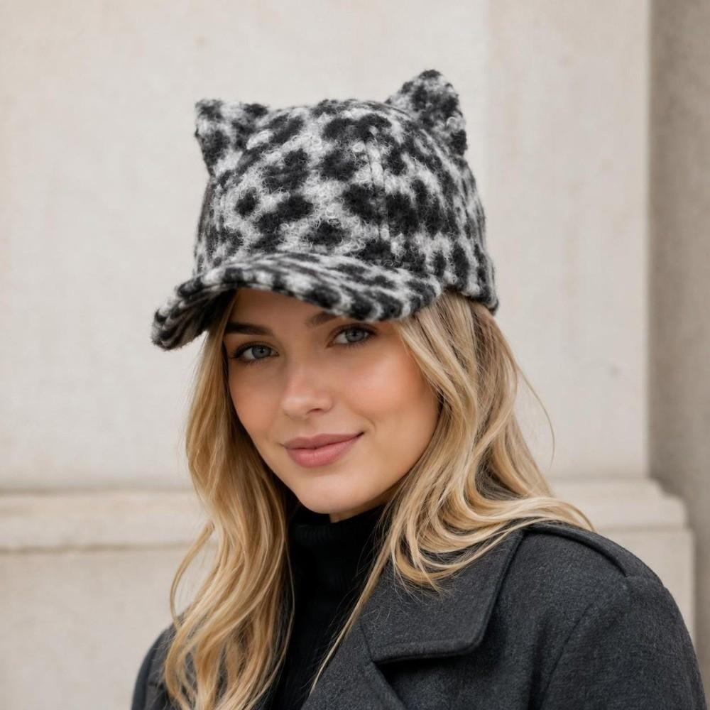 Thickened Baseball Cap Leopard Print Duckbill Cap Fashion Cat Ears Baseball Cap Autumn