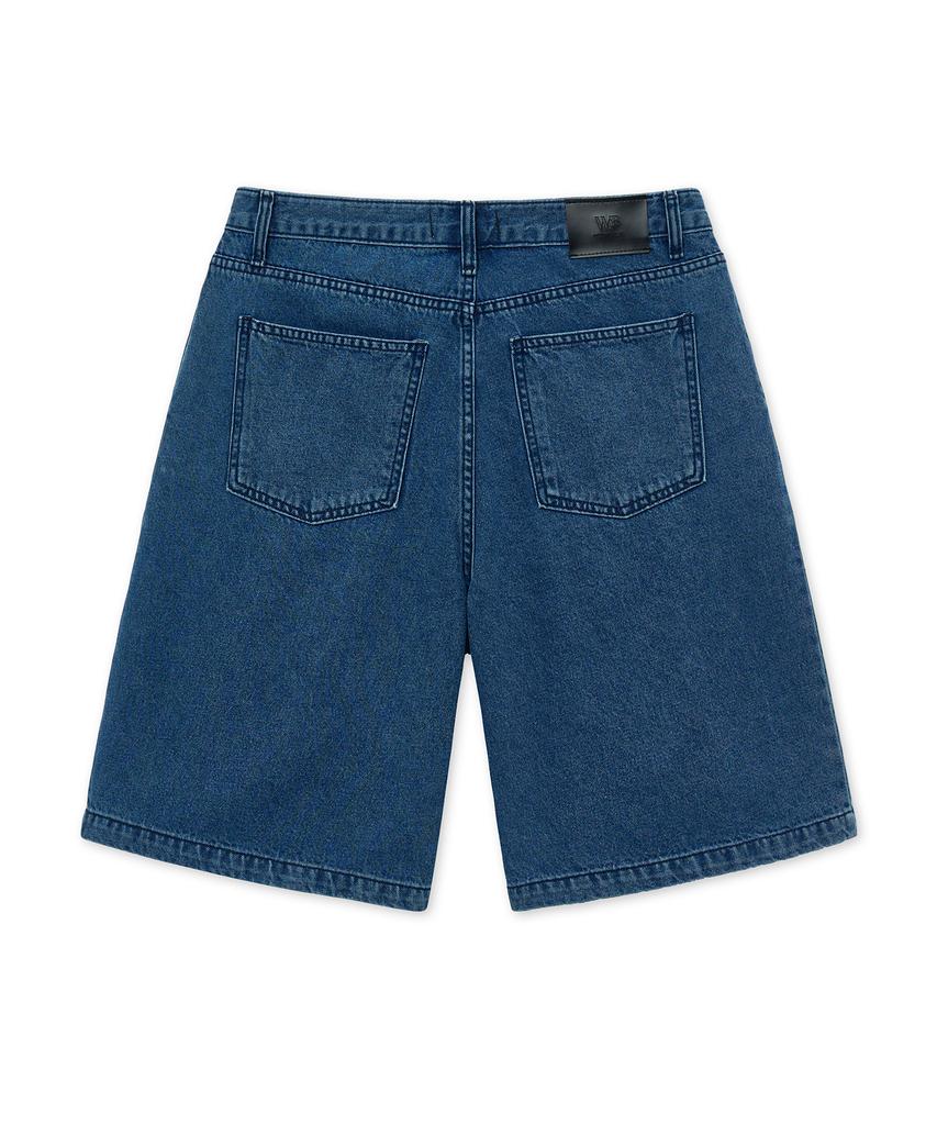 WEST GRAND BOULEVARD Pure Washed Two-Tuck Denim Shorts Deep Blue