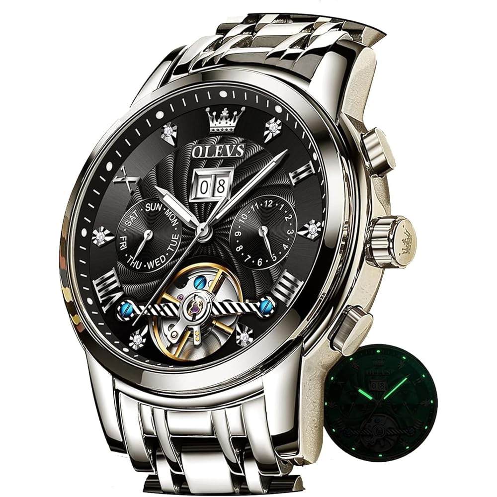 OLEVS Men s Automatic Watch Black Stylish Waterproof Calendar Display Business Fashion Timepiece