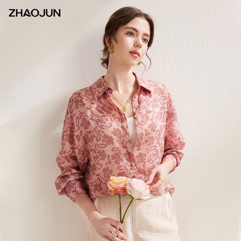 Zhaojun Women's Floral Ramie Long Sleeve Resort Blouse
