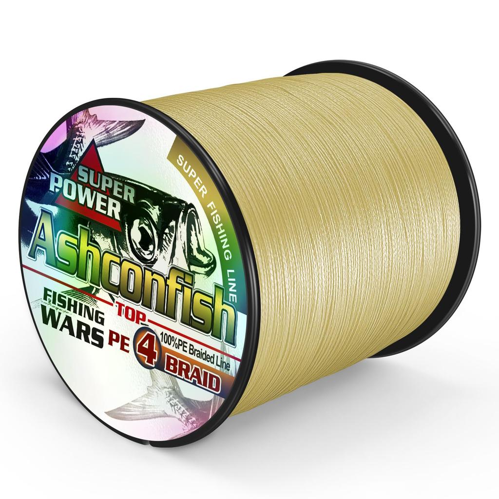 Ashconfish 4-strand fishing PE line X4 - Fishing line, PE, White, Yellow, Multicolor, Ultra-strong, High sensitivity, Abrasion resistant, Low stretch