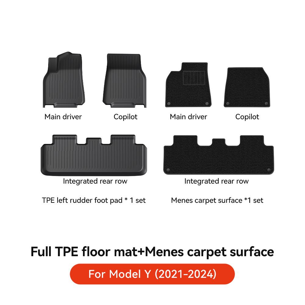 YZ For Tesla Floor Mat Model Y 2021-2026 Model 3 Highland Car Trunk Mat Luggage Mat TPE Waterproof Anti-Slip Set Floor Liner Mat