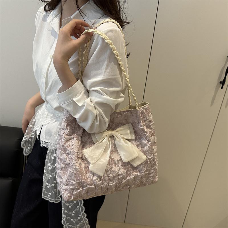 Women's Fashion Bow Tote Bag - Contemporary Color-Block Pattern with Luxe Touch, Ideal for Work & Weekend Activities CLE