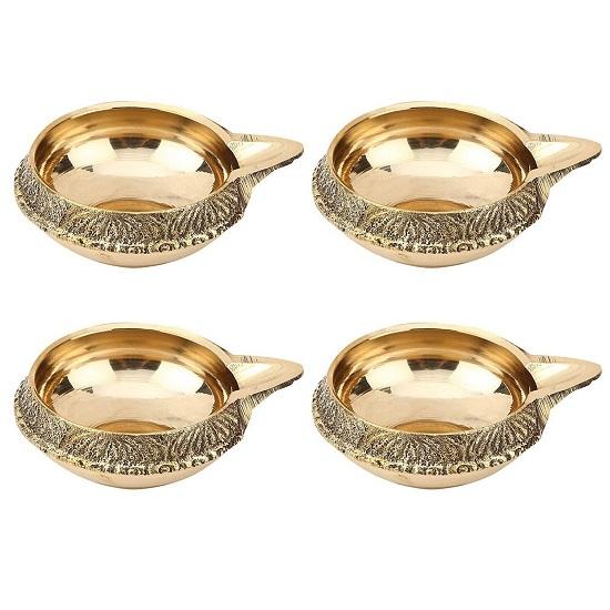 

Indian Traditional Antique Brass Diya For Home & Temple Pooja Set Of 4