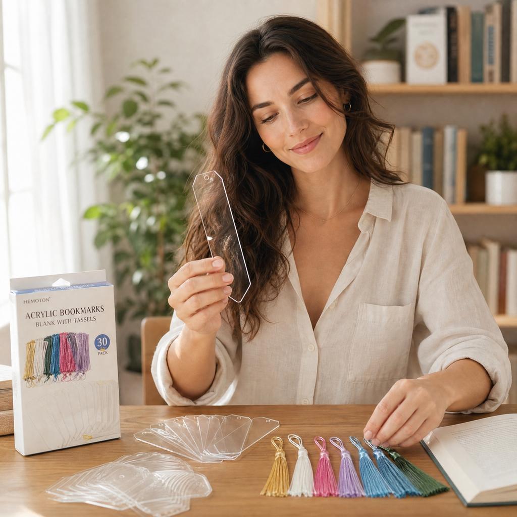 30 Stück Leere Klare Acryl-Lesezeichen mit Quasten, Kunststoff-Seitenmarkierer in Halbrund-, Rechteck- und Spitzformen, für DIY-Projekte und Geschenkanhänger