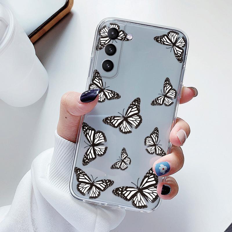Transparent Case For Samsung Galaxy S23 S 23 Ultra S23 Plus Cover Cartoon Flowers Soft TPU Shockproof Funda For Samsung S24+ Bag