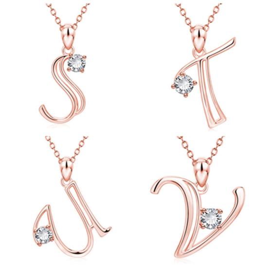 26 Colier cu pandantiv cu majuscule Zirconiu Cubic Accesoriu pentru bijuterii din aur roz