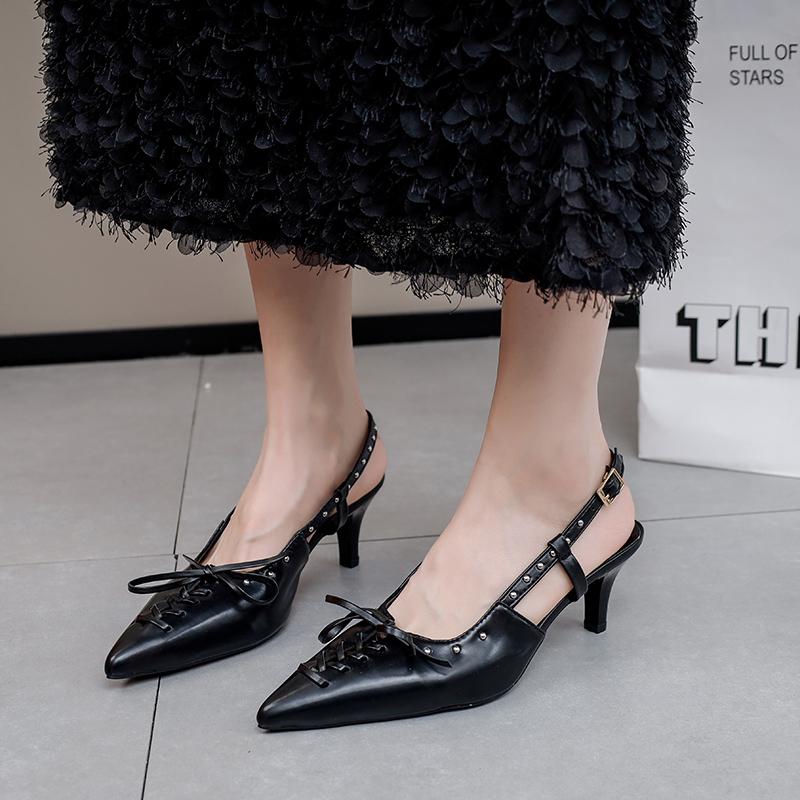 

Модные Высококачественные Каблуки Женские Карьерные Сексуальные Сандалии для Женщин Модные Удобные Остроносые Слингбэки Женские Туфли Zapatos De Mujer 40 чёрный