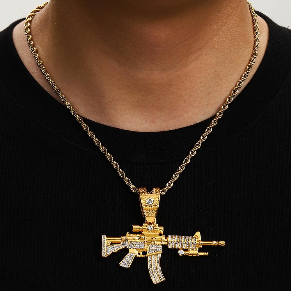Diamond Gun Jewelry Alloy Simulation Ak Weapon Model Hip Hop Men'S Necklace