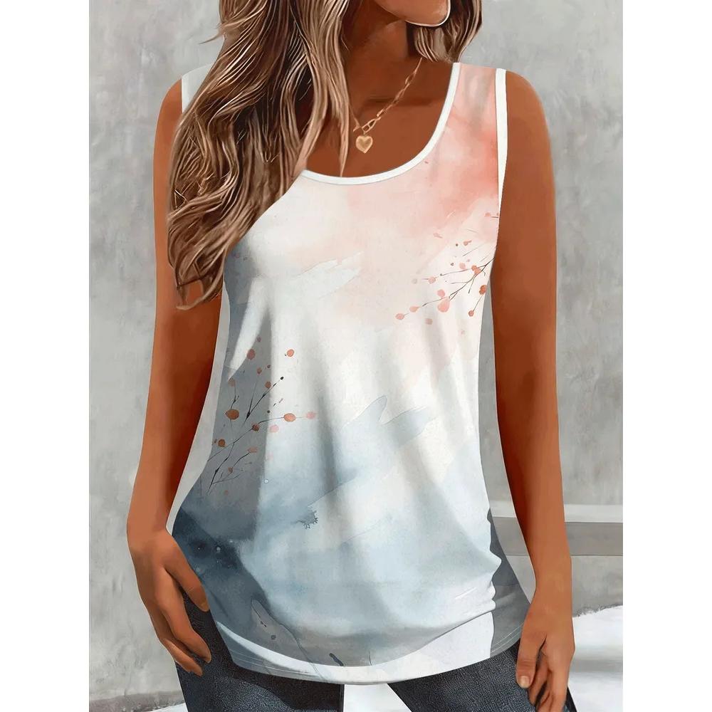 Fashion Women's Flower Printed T-Shirt Casual Loose Sleeveless Top Comfortable Camis Tank Tops