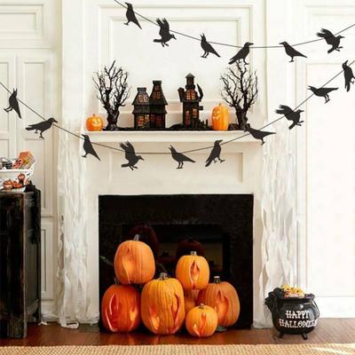 4 m Halloween Black Flying Bird Cartone di carta Corvo Tirare bandiera Appendere Decorazioni Casa stregata Decorazione Puntelli Eventi Forniture per feste