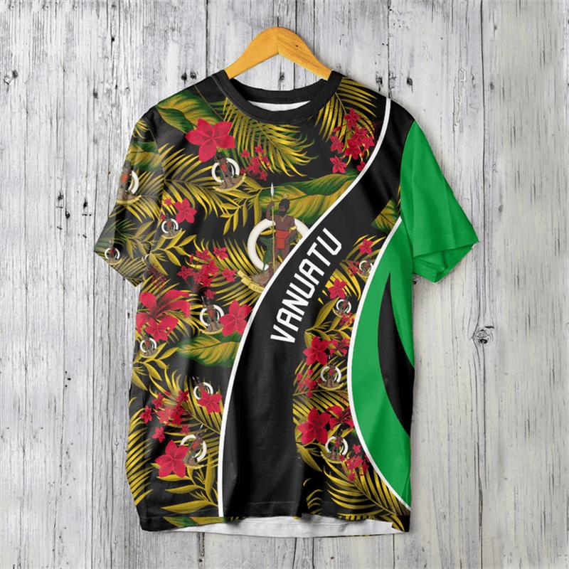 Vanuatu Flag VU National Men's T-shirts Casual Loose O Neck Short Sleeve Tops Tees Men's Clothing Oversized T shirts Streetwear
