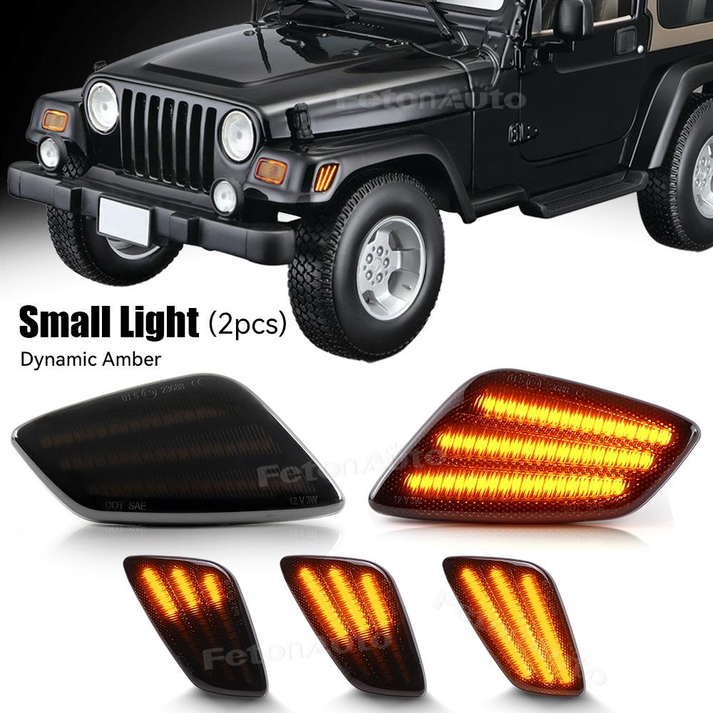 Front Dynamic Turn Signal Side Marker Lights Sequential Blinker DRL Fender Side Indicator Lamps for Jeep Wrangler TJ 1997-2006 LED