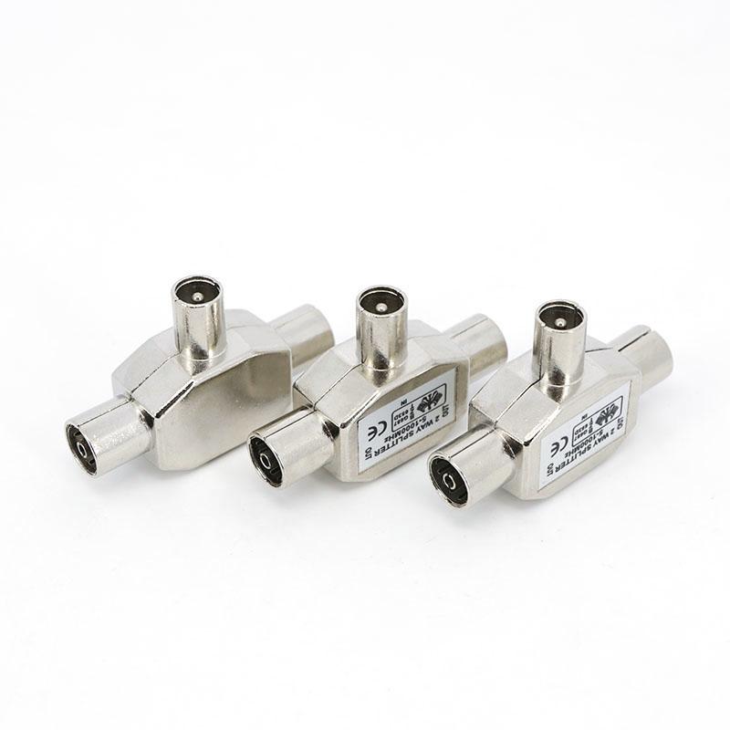1 to 2 way Antenna Splitter video Connector Adapter 2 Way Male to 2 Female Antenna Coaxial Signal Conversion Interface