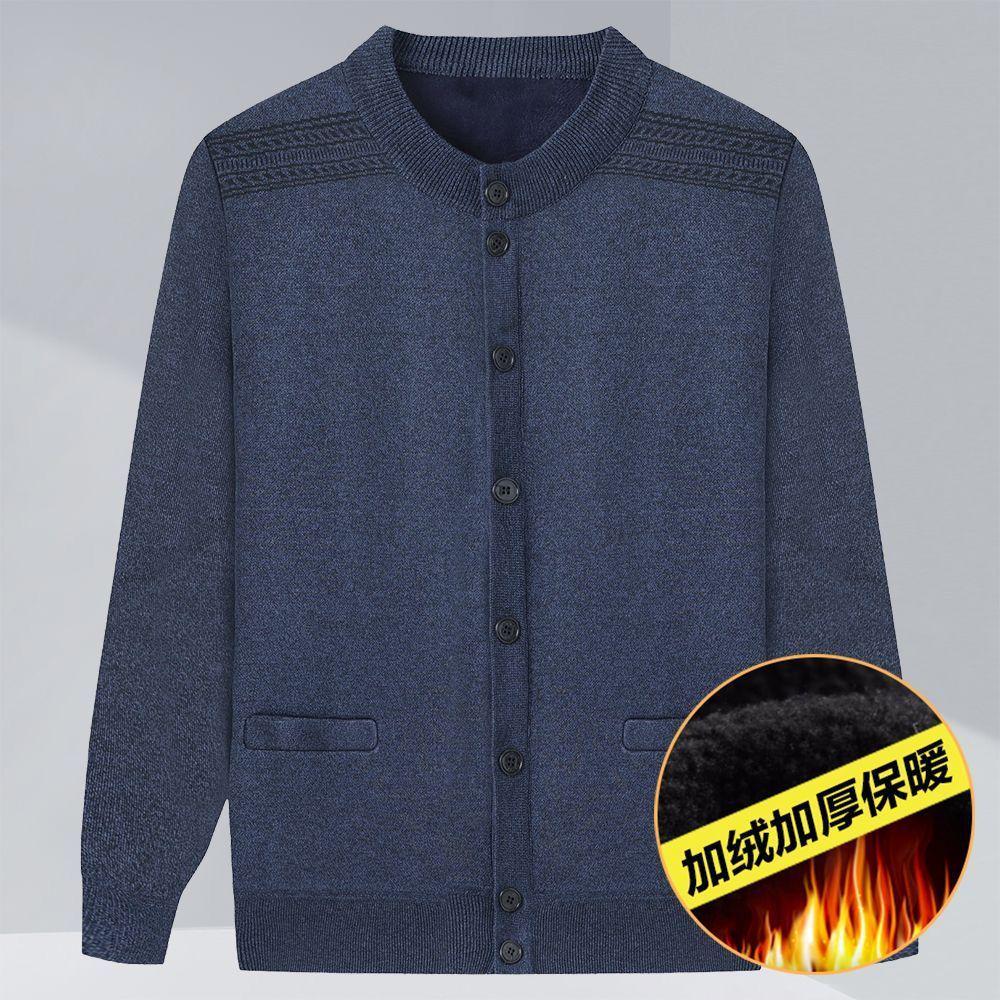 Men's V-Neck Thick Fleece Cardigan: Warm Knitwear for Dad and Grandpa