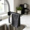 Space Saving Kitchen Gadget Dish Towel Holder for Sink Faucets, Double Rod Snap-on Adjustable Rag Storage Hanger Angle Organizer, 3D Print PLA