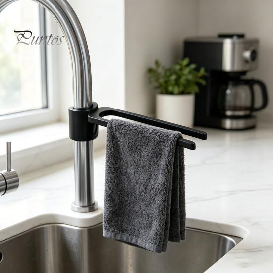 Space Saving Kitchen Gadget Dish Towel Holder for Sink Faucets, Double Rod Snap-on Adjustable Rag Storage Hanger Angle Organizer, 3D Print PLA