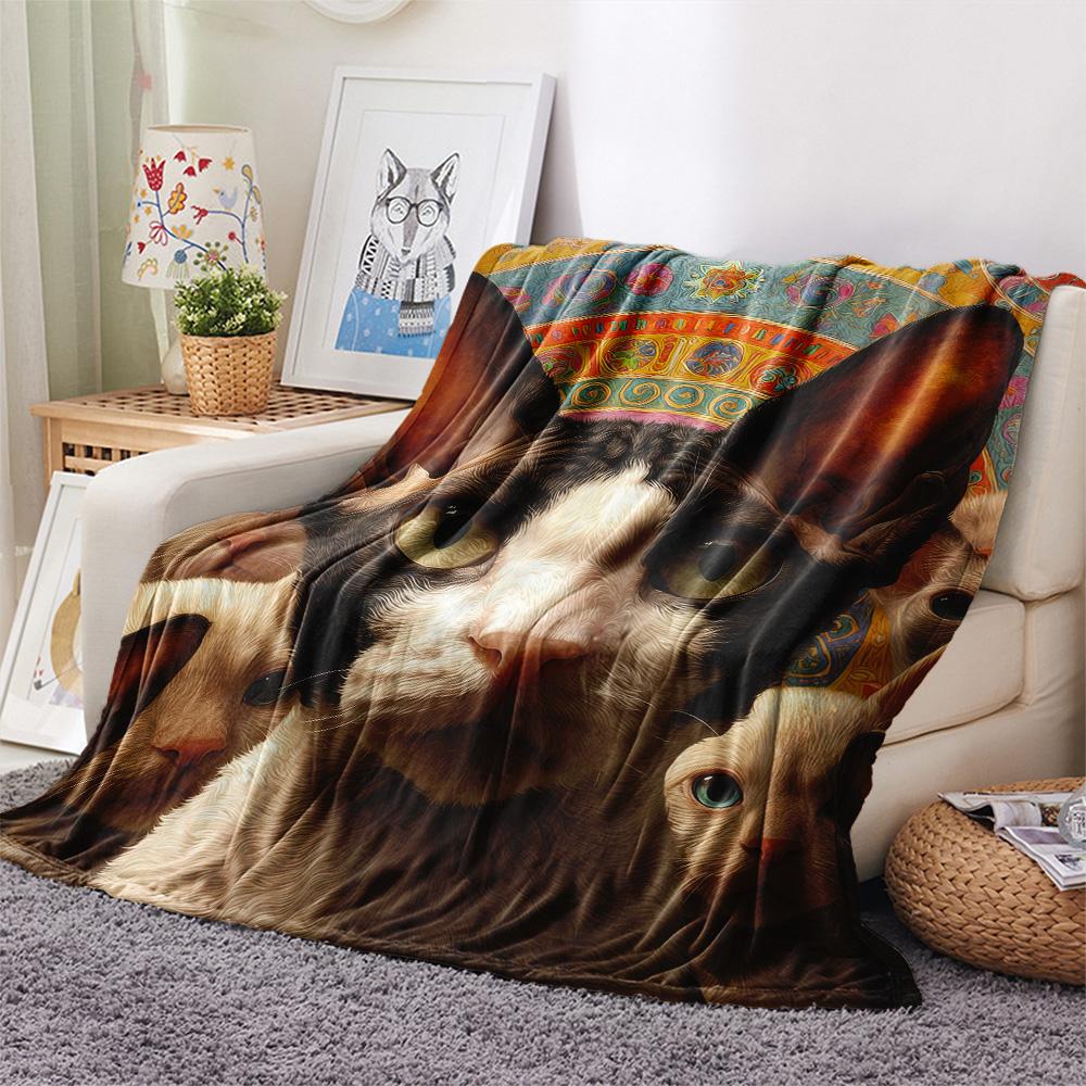 1PC Sphynx Cat Print Flannel Blanket, High Quality Comfortable for All Seasons, Home Decor, Warmth and Comfort, Perfect for Christmas Gifts