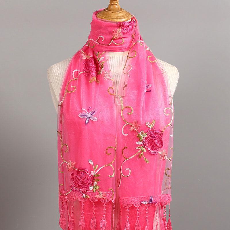 Silk Scarf for Women In Winter Elongated Embroidered Flower Scarf Draped Over A Shawl Patchwork Lace Scarf Fashionable Neck Protection Scarf