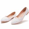 Plus Size 34-43 Shoes for Women White Flats Lace Wedding Shoes Casual Pointed Toe Princess PU Shoes Slip on Zapatos De Mujer