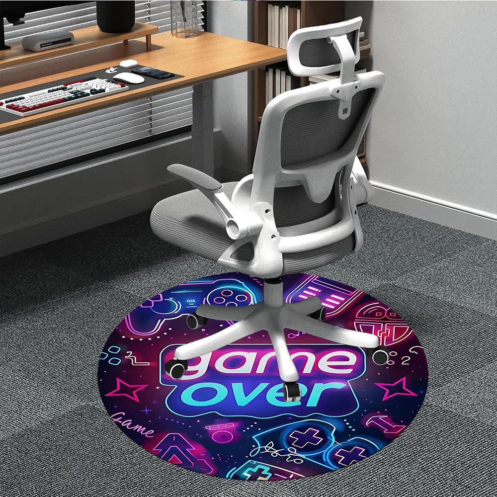 

1PC Gamer Neon Office Round Area Rug, Indoor Mat Suitable ForOffice, Under Office Chairs Bedroom Living Room Home Decor, Room Deco, D130 80cm by 80cm