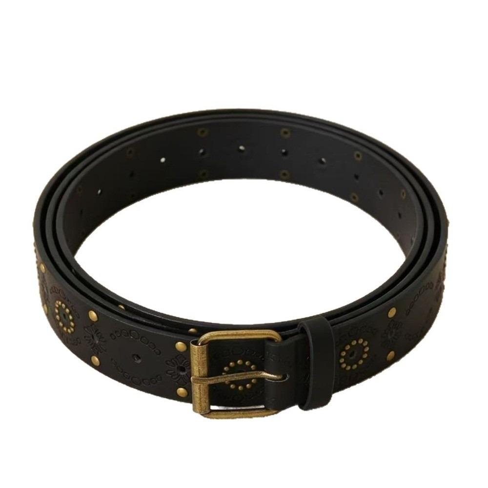 

Retro Bohemian Style Rivet Metal Belt Trendy Punk Street Leather Wide Belt Versatile Waist Strap Women Fashion чорний