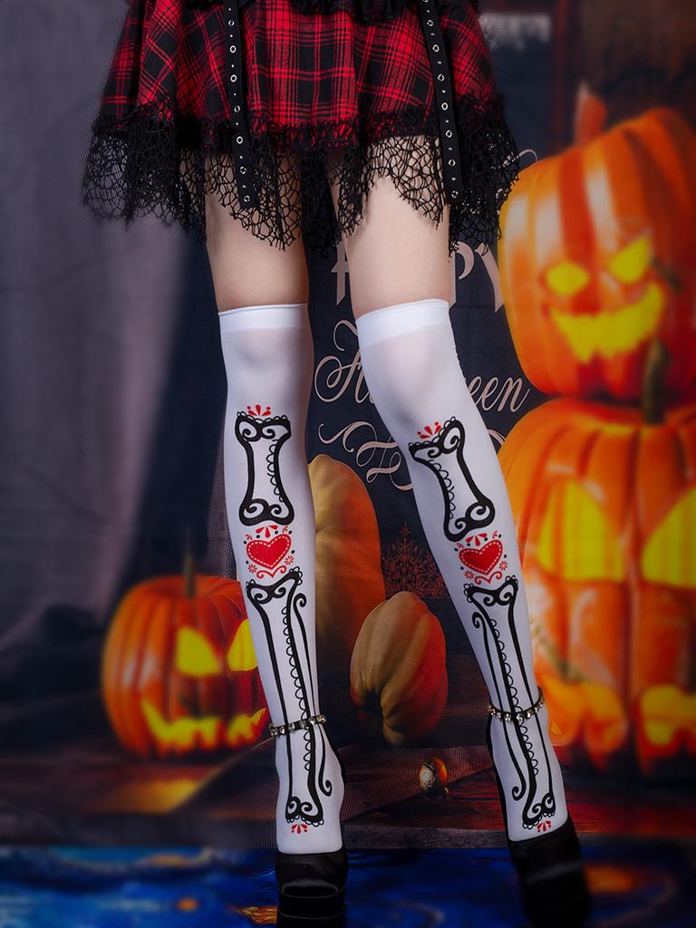 Over Knee Stockings Kids Summer Black High Stockings Japanese College Trendy Bones Halloween Socks