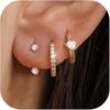 6pcs Minimalist Niche Design Golden Earring Set with Synthetic Synthetic Zirconia, Small Earring Set Suitable for Multiple Piercings