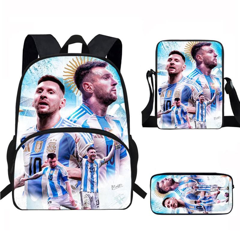 Set Zaino Scolastico per Bambini a Tema Messi con Borsa a Tracolla Astuccio per Studenti Elementari