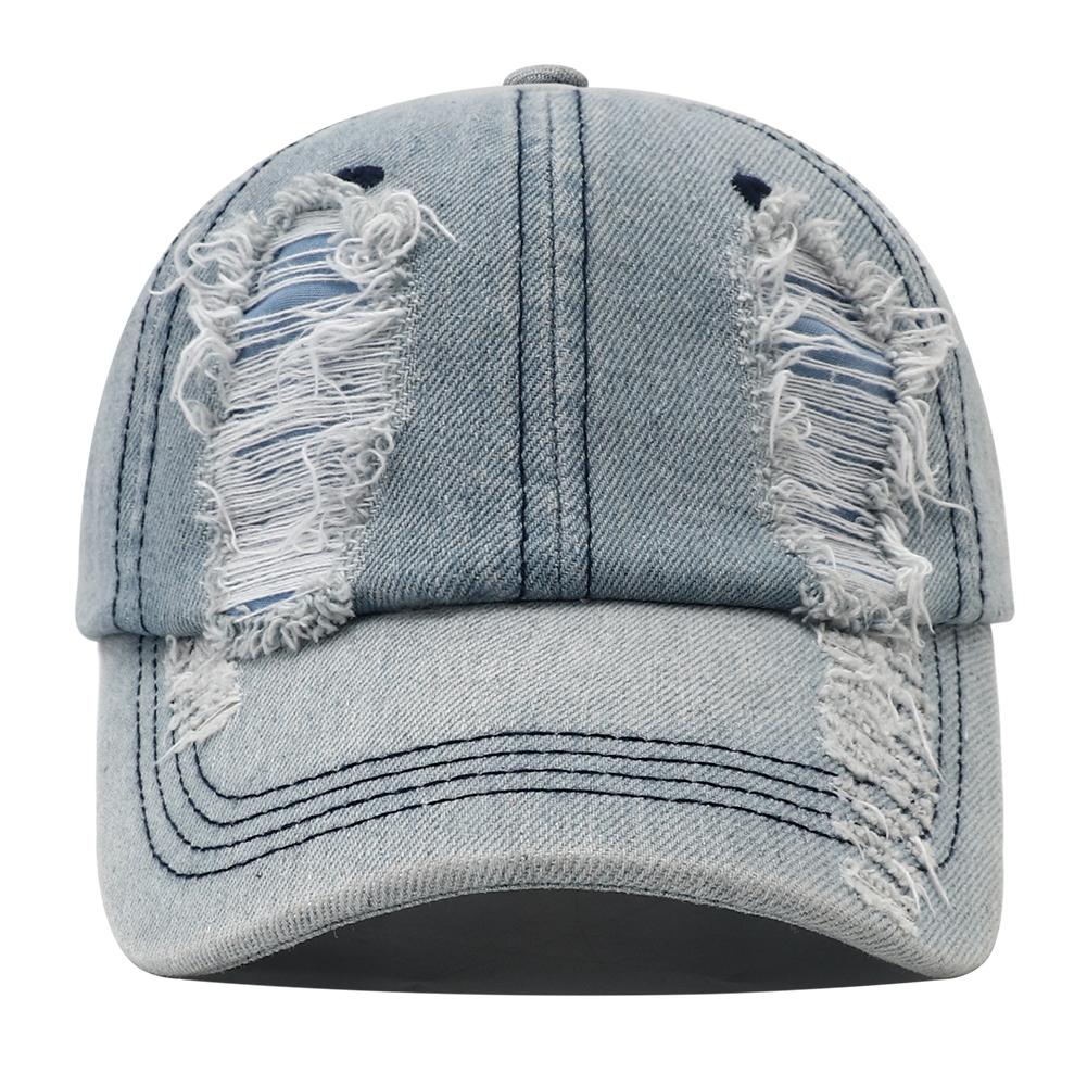 2024 Ny Enfärgad Trasig Basebollkeps Tvättad Denim Snapback-hatt Hip Hop Andningsbar Streetwear Sliten Keps för Kvinnor Män