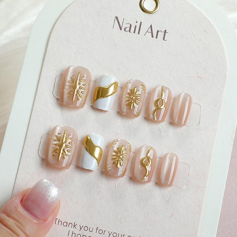 30-Piece Hand-Painted Gold-Embossed Nail Tips: Sun, Moon & Stars Design - Short, Luxury Wearable Nail Art