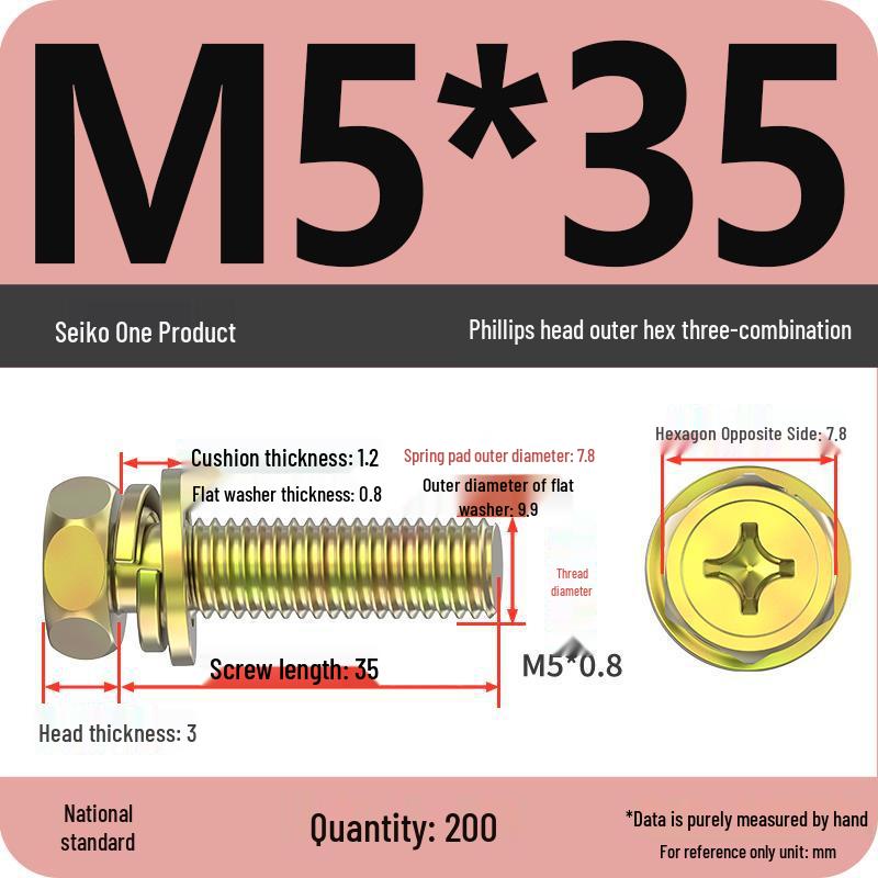 Hexagon Head Combination Screw Bolt Set with Washer and Spring Washer