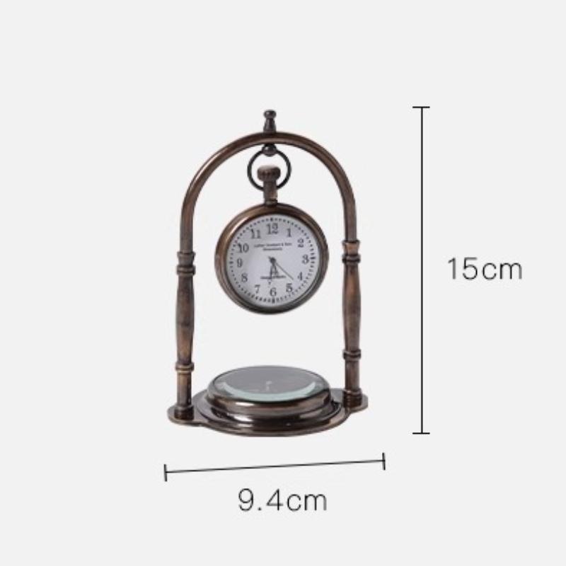 Compass Table Clock Simple Mini Living Room Desktop Clocks Multifunctional Desktop Decoration Retro Interior Accessories