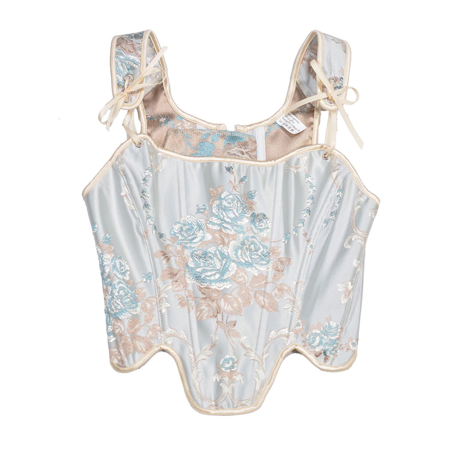 

Embroidery Corset for Women Lace-Up Tied Waspie Sexy Corset Vest Top Girl Underbust Corset Waist Shaping Girdle Costume S светло-синий