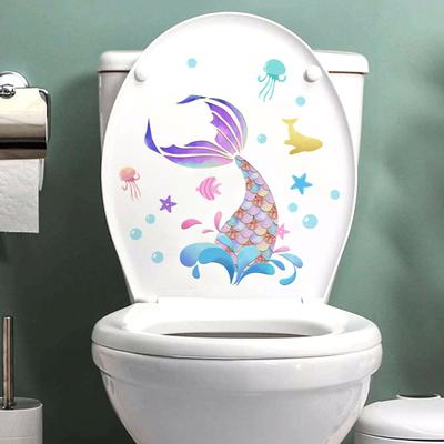 Toilet Stickers Easy Peel Colorful Fish Tail Pattern Self-adhesive Easy Removable Traceless Bathroom Toilet Decal Decoration Wall Stickers