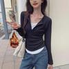 New Women's Long Sleeve Fake Two-Piece T-shirt for Autumn and Winter