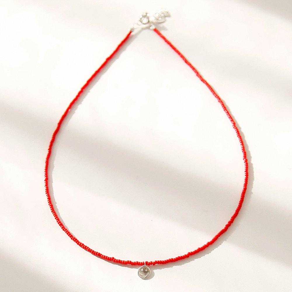 J.Lauren N0925 Crimson Bead Smile Silver Chokerhalsband
