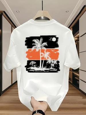 Tropical Graphic Shortsleev TShirt Vibrant Palm Tree Sunset Design Casual Oneck Summer Streetwear Harajuku Casual Unique Tee